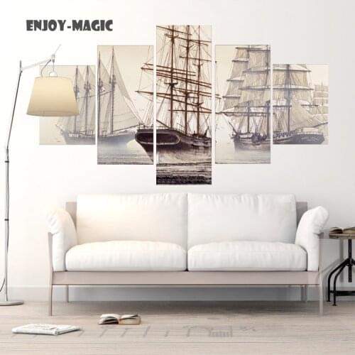 Home Decor Sailing Wall Art Canvas Ship Boat Poster Modern 5 Pieces Canva Oil Painting Animal Picture 5 Panel HD Print A-005