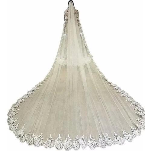 Real Images Bridal Veils 3 Meters Cathedral Length Wedding Veils White Ivory Lace Applique Edge With Combs