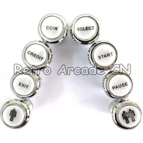 12v illuminated 33mm chrome arcade push buttons white led with micro switch start/exit/pause/credit/select/player function