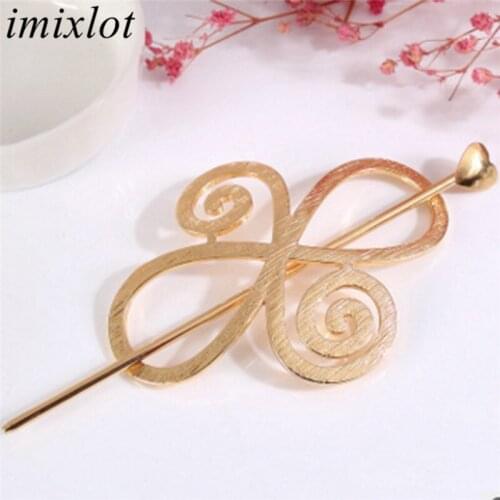 Imixlot Simple Fashion Metal Hollow Flower Chinese Knot Hair Sticks Clips for Women Classic Elegant Ponytail Hair Accessories