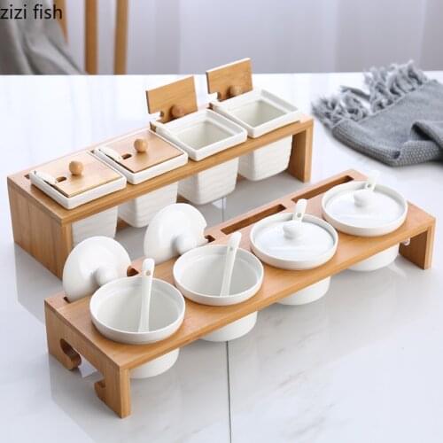 Ceramic Jar Seasoning Box Set Seasoning Box Salt Shaker Pepper with Lid Household Kitchen Organiser Supplie Seasoning Mason Jars