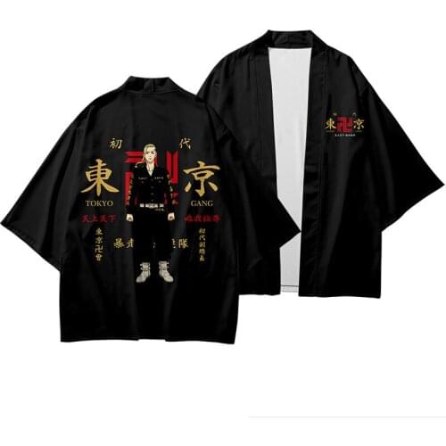 Japanese Traditional Kimono Cardigan Haori Anime Cosplay Summer Men Short Sleeve Tokyo Half Sleeve Black Men Yukata Loose 2021