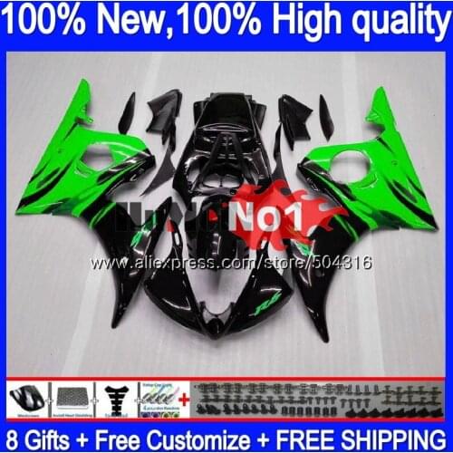 Body For YAMAHA YZF600 YZF R6 600CC YZF 600 R 6 CC 5MC.19 YZF-600 YZF-R6 2003 2004 2005 YZFR6 03 04 05 Fairings Green flames