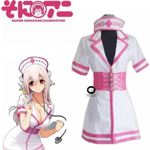 Anime Super Sonico SONICOMI Nurse Uniform Cosplay Costume Outfit