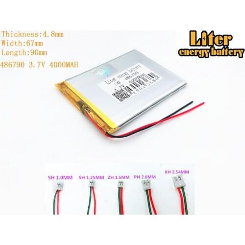 Lithium polymer battery 486790 4000MAh 3.7V Tablet PC diy mobile power eBook FOR 3.7V 486790 PLUG polymer rechargeable battery