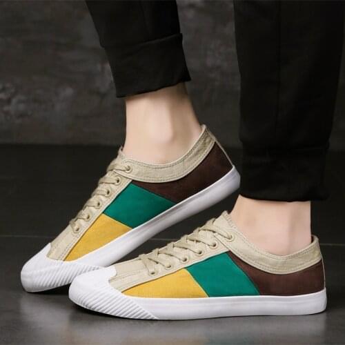 2021 Vulcanized Board Shoes Mens Color Matching Canvas Shoes Shell Head Student Sports Casual Shoes Breathable Mens Shoes