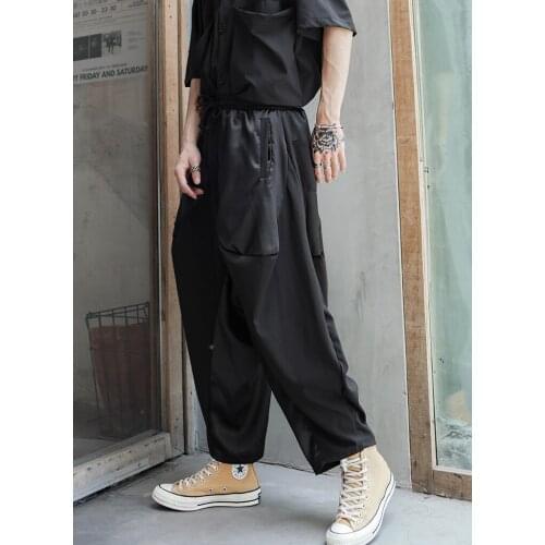 2021 summer new black loose fitting Capris HAREM PANTS YOUTH Yamamoto style dark hip hop nightclub trend