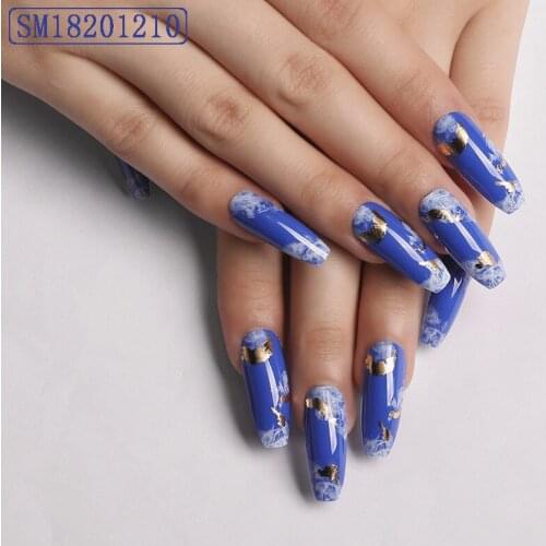 Fake Nails Long Blue Sky And White Clouds Design Coffin Artificial Nails Press On Nail Fake Nails Set Nail Art Tools Accessories