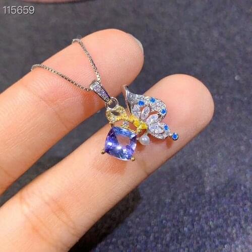 Lovely butterfly Tanzanite necklace pendant 925 sterling silver Fashion natuarl and Real Tanzanite Pendant Necklace