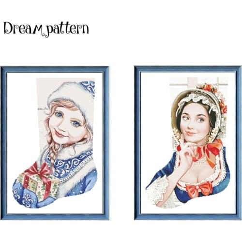 Christmas girl stocking cross stitch kit aida fabric 18ct 14ct 11ct unprint canvas cotton thread cross stitch kits for adults