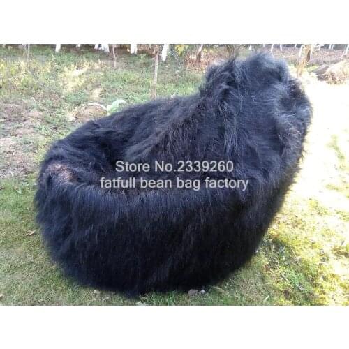 LIVING ROOM long blk fur LUXURY LUSH & SOFT SHAGGY ALPACA FAUX FUR BEAN BAG POUF COVER-self factory made - Cover only No Filler