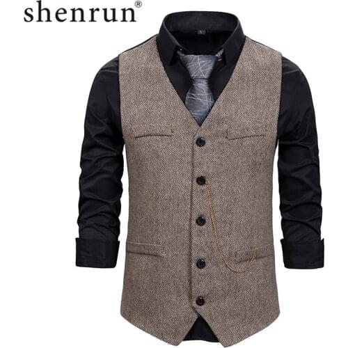 Shenrun Men Vests Spring Autumn Herringbone Single Breasted Classic Waistcoat Business Office Work Daily Life Banquet Party Prom