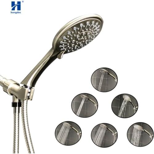 Hongdec High quality Plastic 6 function Hand held Shower Head Kits set Brushed Nickel