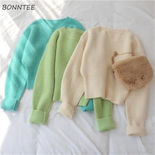Women Pullovers Plus Size 2XL Casual Cropped Tops O-Neck Knitting Solid Personality Street Style Autumn Sweater Korean Style Hot