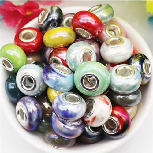 10Pcs 16mm Glossy Surface Ceramic Glass Murano Glass Beads Fit Pandora Bracelet Snake Chain DIY Necklace for Jewelry Making Kit