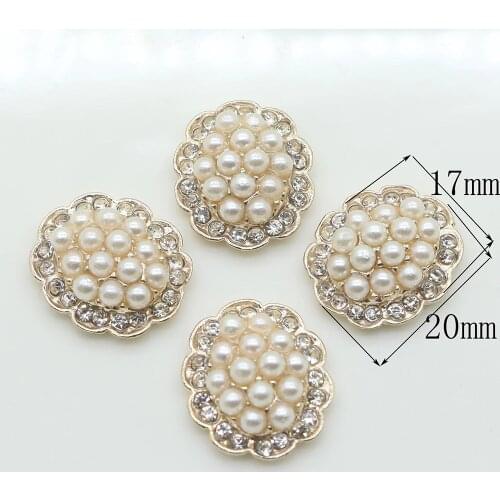 New 10pc 17*20mm Oval pearl rhinestone buttons girl hair accessories metal buttons 2017 DIY wedding Invitation shiny Button