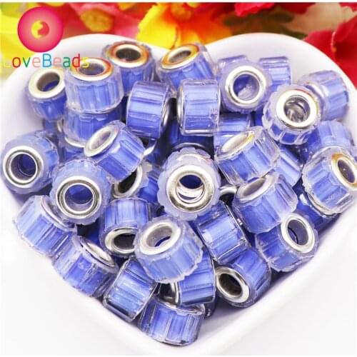 10Pcs Lot New Color Striped Beads Slide Charms with Big Hole Metal Core Fit European Pandora Snake Chain Spacer Jewelry Bracelet