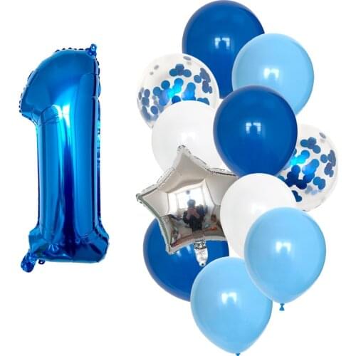 12pcs/lot boy Birthday Balloons with 32inch blue Number baloon 3/3rd Birthday Party Decoration Kids anniversaire 9/1/3 years old