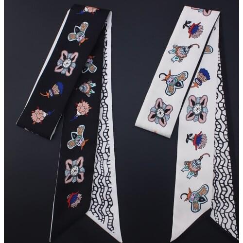 120cm*5cm Twill Silk Small Long Woman Scarf Cartoon Bees Printed Fashion Headband Bag Ribbon For Ladie Fashion Scarves Bib
