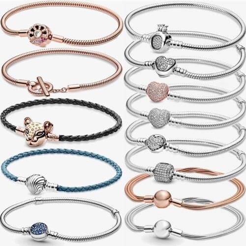 925 Sterling Silver Charm Original Sparkling Heart Snake Chain Multi Styles Bracelet Women Jewelry Bracelets Gift