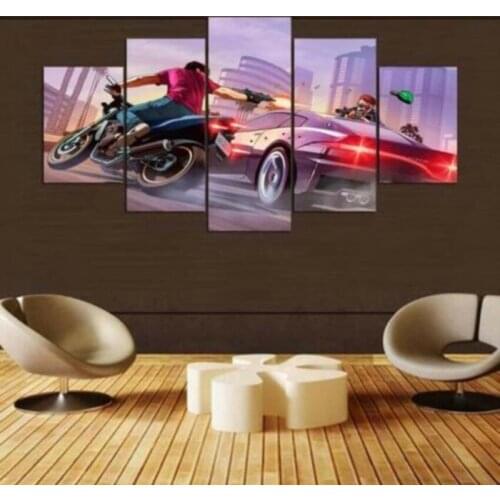 No Framed Canvas 5Pcs Grand Theft Auto Car Wall Art Posters Pictures Paintings Home Decor Accessories Living Room Decoration