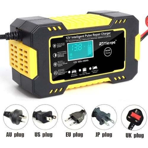 Car Battery Charger 12V Pulse Repair LCD Display Smart Fast Charge AGM Deep cycle GEL Lead-Acid Charger For Auto Motorcycle