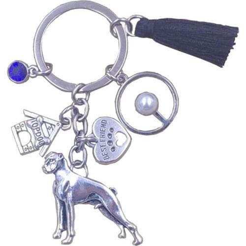 Boxer Dog Animal Special Sun Style Keychain Luxury Key Ring Pet Tassels Antique Bohemian Hot Women Men Jewelry K080-081