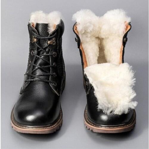 Men Boots Winter Lace Up Vintage Wool Keep Warm Ankle Snow Boots Men Footwear Genuine Leather Snow Boots Motorcycle Boots
