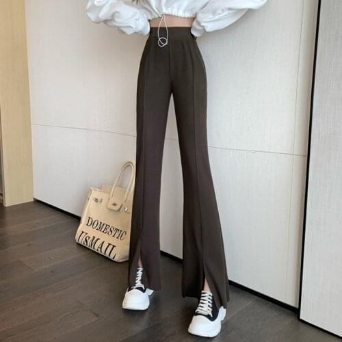 Wavsiyier Korean Style High Waist Solid Straight Casual Autumn Trousers Women Streetwear Spring Wide Leg Flare Pant Woman Pants