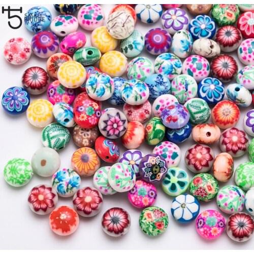 25pcs 12mm Colorful Flower Polymer Clay Beads for Jewelry Making Girls Diy Bracelet Perles Loose Round Candy Beads C602