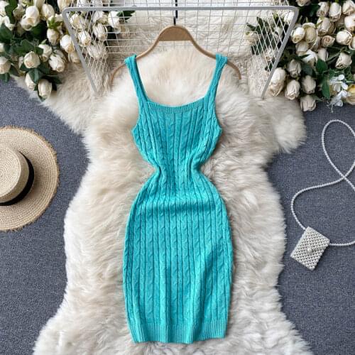 Croysier Summer Clothes For Women Dresses Sleeveless Tank Vintage Cable Knitted Bodycon Dress Party Night Club Sexy Mini Dress