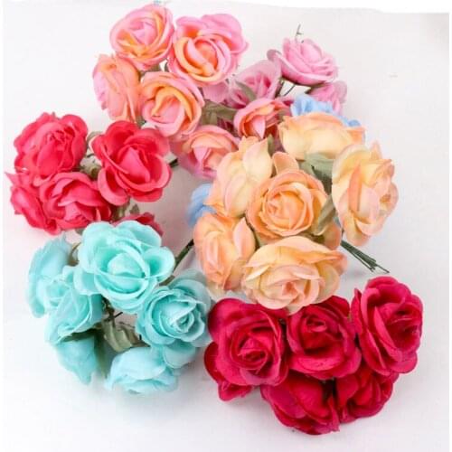 6Pcs DIY Party Decoration Vintage Silk Artificial Flowers Small Rose Wedding Fake Flowers Festival Supplies Home Decor Bouquet