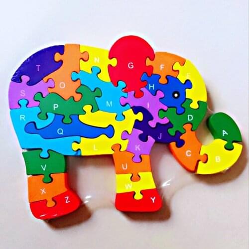 Wooden 3d Puzzle Toys For Kids Animals Elephant Jigsaw Puzzle Educational Numbers Alphabetic Letters Montessori Children Toys