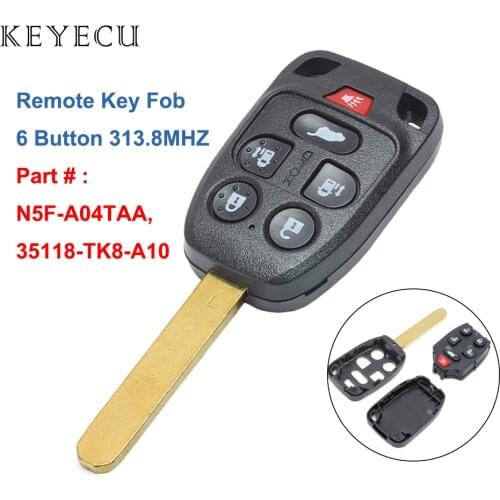 Keyecu 6 Buttons Remote Key Fob 313.8MHz for Honda Odyssey 2011 2012 2013 FCC ID: N5F-A04TAA