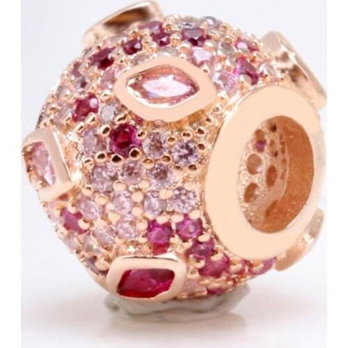 Valentines day new product rose gold pink passion red lips kiss full of zircon beads Fit Original Bracelet Silver 925 Jewelry