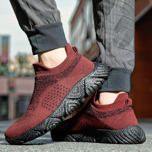 Hot Red Breathable Mens Slip On Sneakers Espadrilles Ultralight Non Slip Comfortable Socks Men Shoes Mesh Knit Socks Sneakers