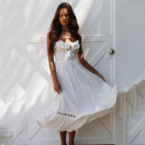 Elegant Woman Dress Spring Summer 2021 New Sleeveless Ruffled with Elastic Midi Dress Sexy Backless Beach Dress Vestidos