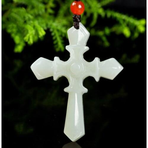 Natural hetian white jade hand-carved cross Christian pendant retro pendant temperament jewellery fashion for women men lucky
