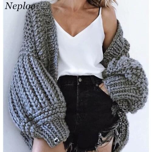 Neploe Hand Knitted Solid Women Cardigan Loose Warm Sweet Girl Open Stich 2021 New Auttum Winter Fashion Chic Sueter Mujer 68637