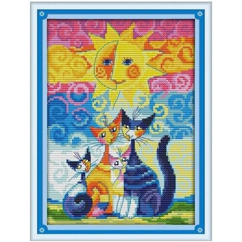 Cats and The Sun Counted Cross Stitch DMC color DIY 11CT 14CT 18CT cotton multi picture Handmade Embroidery Needlework plus