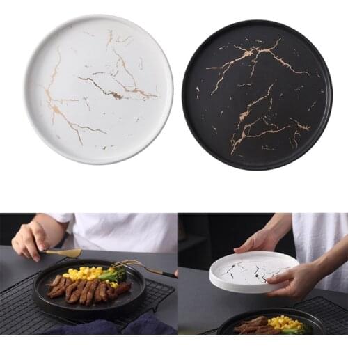 Nordic Style 8 Inch Marble Ceramic Dish Round Lunch Dinner Plate Porcelain Dessert Steak Pasta Salad Snack Cake Serving Tray