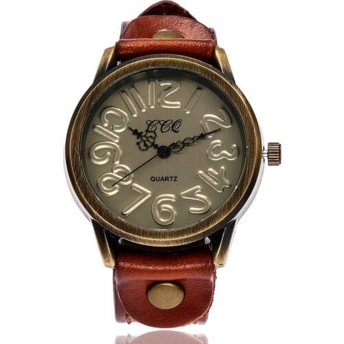 Hot Sale Women Numbers Dial Watches Genuine Vintage Leather Strap Quartz Wristwatches Gift Relogio Feminino