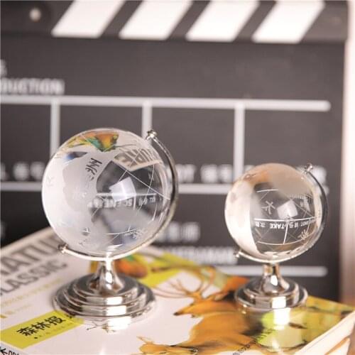 World Globe Model Glass Crystal Ball Home Decoration Accessories Modern Creative Living Room Desktop Laser Engraved Figurines