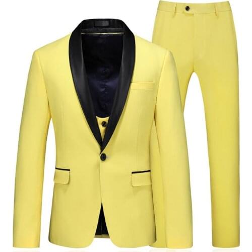 Men Yellow Suit US Size 3 Piece (Blazer+vest+pents) Wedding Suits Slim Fit Prom Tuxedos Formal Dress Casual Pants Suits