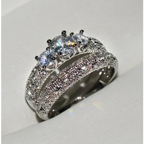 New Romantic Promise Couple Rings Two Layerd Rhinestones Valentine For Women Wedding Ring Set Luxury Jewelry Designer Jewelry