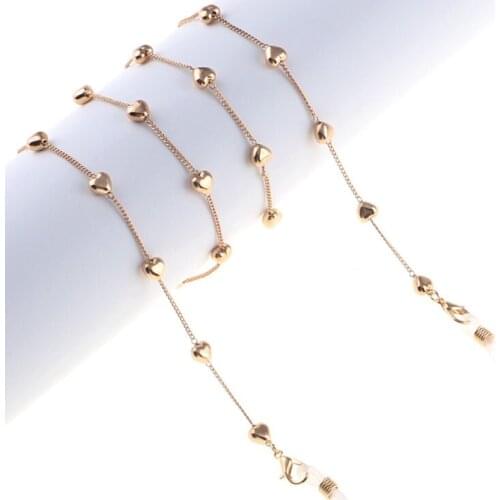New Fashion Simple Gold Metal Heart Beads Reading Glasses Chain Eyeglass Cord Holder Lanyard Strap Rope