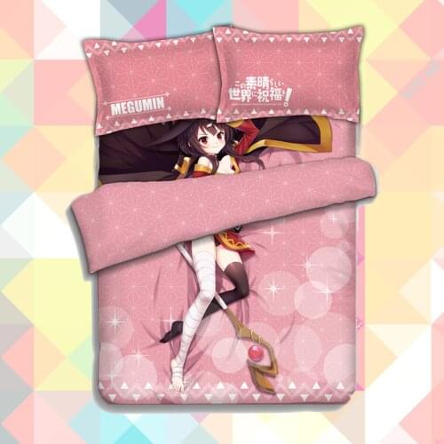 New Anime Cartoon Kono Subarashii Sekai ni Shukufuku wo Quilt Cover Soft Printed Bedding Set Duvet Cover Set 4pc No.CP201600203