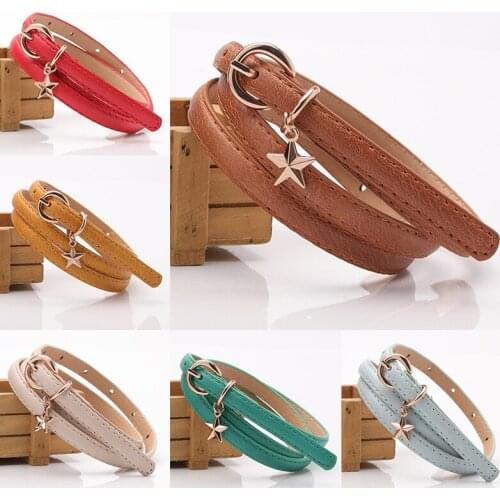 New Trend Fashion Casual Waistband Belts Pentagram Decor Women Thin Belt Student Jeans Belt Pin Buckle Leather Belts Girdle