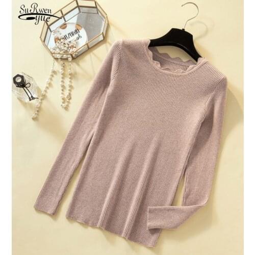 2020 Autumn Winter Fashion Womens Knitwear Sweater Long Sleeve Chic Bottoming Pullover Office Lady Solid Womens Sweaters 10427