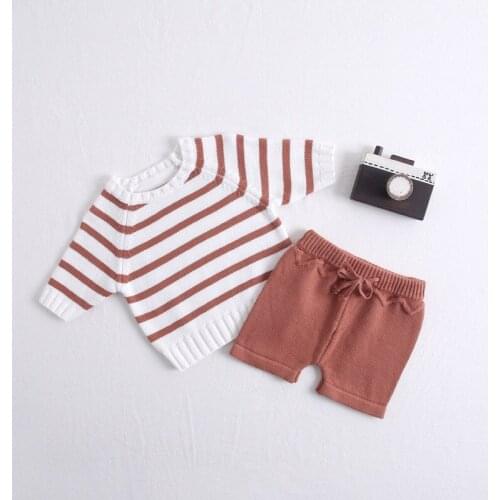 Newborn Baby Autumn Boys and Girls Stripe Knit Clothing Set